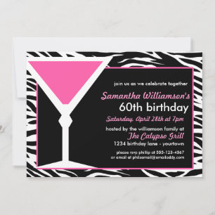 Fun Zebra Roze 60th Birthday Invitations Kaart