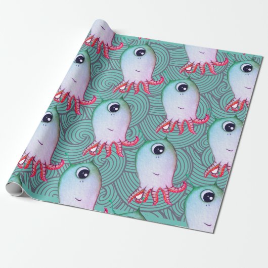FUN ZEE MONSTER JAPANESE WAVES Wrapping Paper Cadeaupapier (Uitgerold)