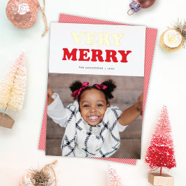 Fun Zeer Merry Retro Mod Typografie Foto Red Gold Folie Feestdagenkaart