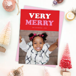 Fun Zeer Merry Retro Mod Typografie Foto Silver Folie Feestdagenkaart