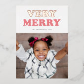 Fun Zeer Merry Retro Typografie Foto Roos Gold Folie Feestdagenkaart (Voorkant)