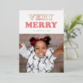 Fun Zeer Merry Retro Typografie Foto Roos Gold Folie Feestdagenkaart (Staand Voorkant)