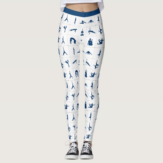 Fun Zen Yoga Poses Blauw Wit Meditatie Leggings (Voorkant)
