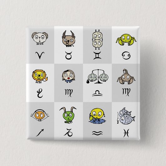 Fun Zodiac Astrological Characters Vierkante Button 5,1 Cm (Voorkant)