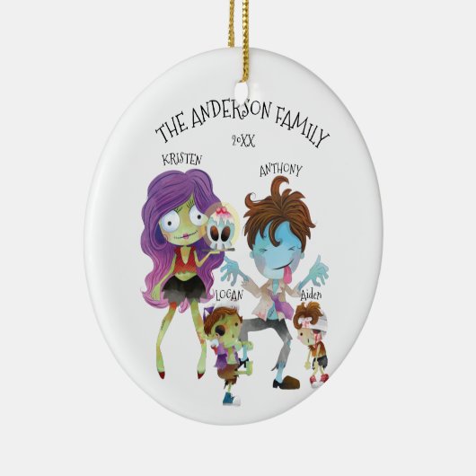 Fun Zombie Familie van 4 kerstversiering Keramisch Ornament (Rechts)