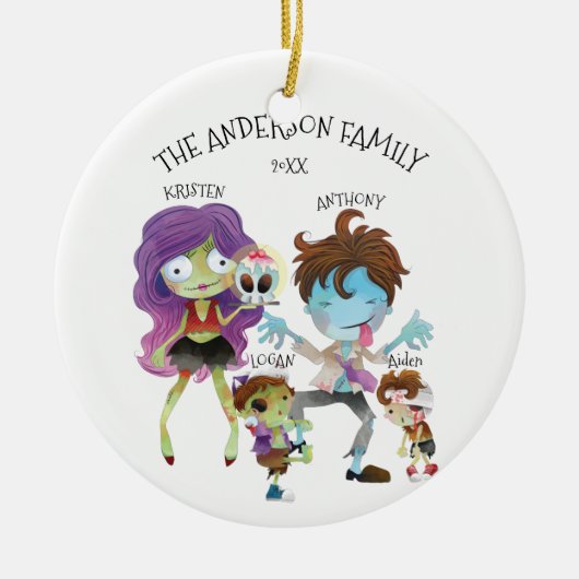 Fun Zombie Familie van 4 kerstversiering Keramisch Ornament (Voorkant)