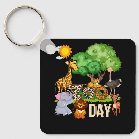 Fun Zoo Day Cute Animals School Field Trip Safari Sleutelhanger (Voorkant)