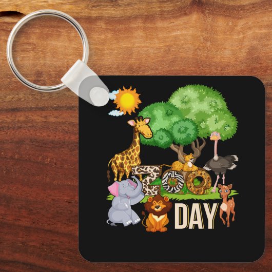 Fun Zoo Day Cute Animals School Field Trip Safari Sleutelhanger (Voorkant)