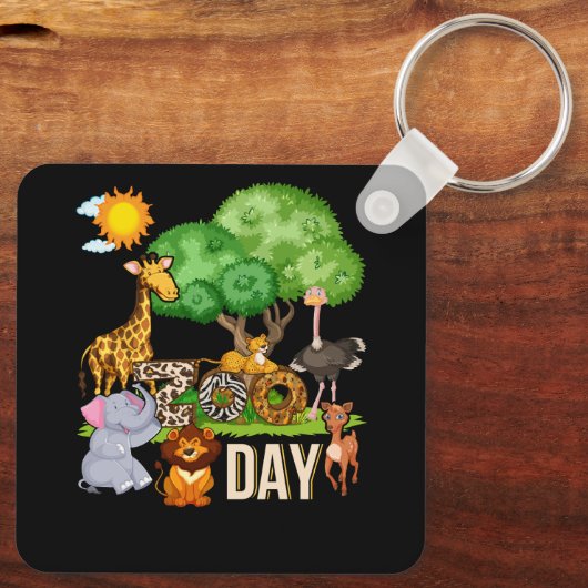 Fun Zoo Day Cute Animals School Field Trip Safari Sleutelhanger (Achterkant)