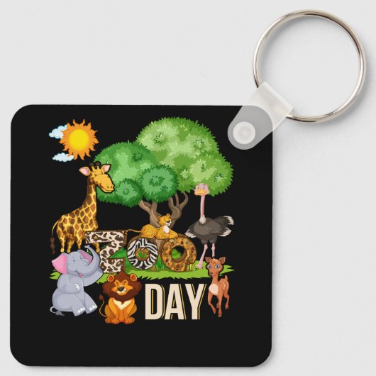 Fun Zoo Day Cute Animals School Field Trip Safari Sleutelhanger (Achterkant)