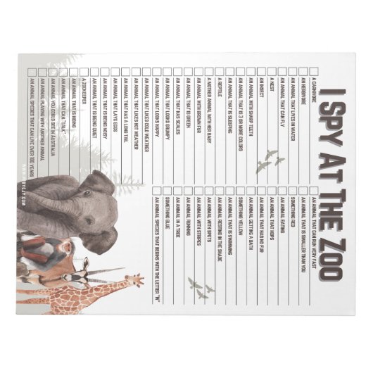 Fun Zoo Explorer Scavenger Hunt Notitieblok (Voorkant)