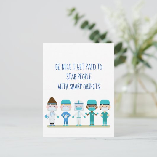 Fun Zurse Doctor Stab People Sharp Objects Quote Briefkaart (Staand voorkant)