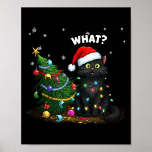 Fun zwart katje duwt kerstboom tanktop poster