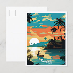 Funafuti Tuvalu Art Vintage Travel Illustratie Briefkaart