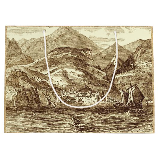 Funchal Madeira Harbour Sepia-Getijzeld panoramisc Groot Cadeauzakje (Voorkant)