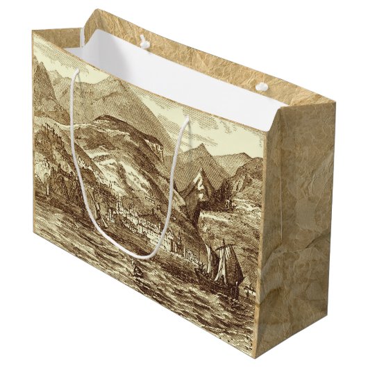 Funchal Madeira Harbour Sepia-Getijzeld panoramisc Groot Cadeauzakje (Voorkant Gekanteld)