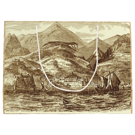 Funchal Madeira Harbour Sepia-Getijzeld panoramisc Groot Cadeauzakje (Achterkant)