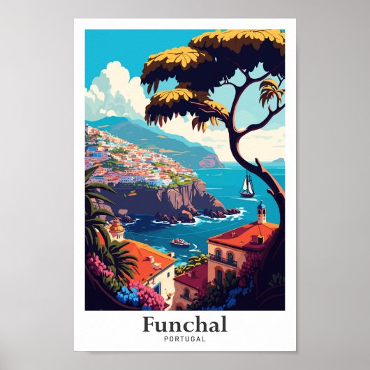 Funchal Portugal Reizen Illustratie Poster (Voorkant)