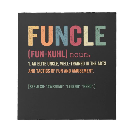 Funcle Funny Uncle Definition, Awesome Legend Hero Notitieblok (Voorkant)