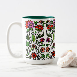 Functieve Tuin Bloemen Geïllustreerd Tweekleurige Koffiemok