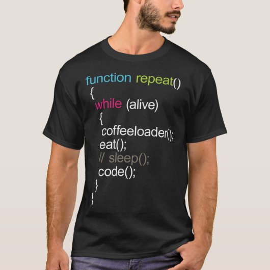 Function Repeat Coffeeloader Eat Sleep Code T-shirt (Voorkant)