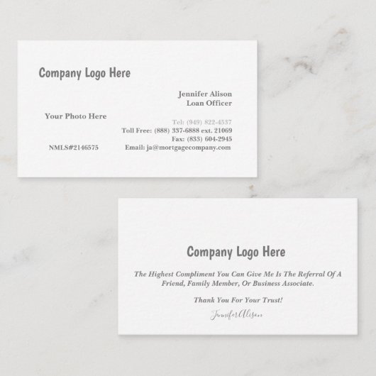 Functionaris van de lening / Visitekaartje van de  Contactkaartje (Voorkant / Achterkant)