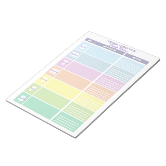 Functionele pastel regenboogkleurige weekplanner notitieblok (Schuin)