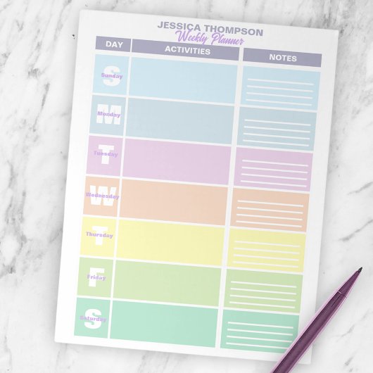 Functionele pastel regenboogkleurige weekplanner notitieblok