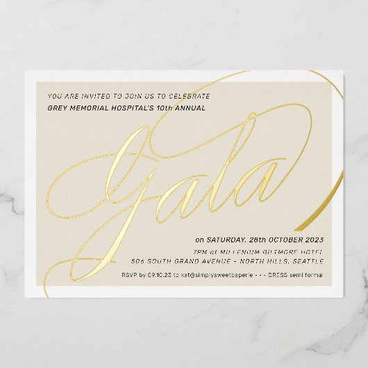 FUNCTIONEREN VAN GALA elegant calligrafie ivoorgou Folie Uitnodiging (Voorkant)