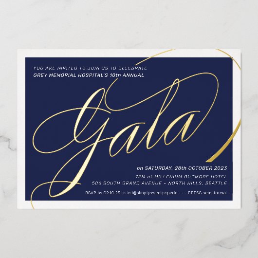 FUNCTIONEREN VAN GALA elegant calligraphy navy gol Folie Uitnodiging (Voorkant)