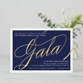 FUNCTIONEREN VAN GALA elegant calligraphy navy gol Folie Uitnodiging (Staand Voorkant)