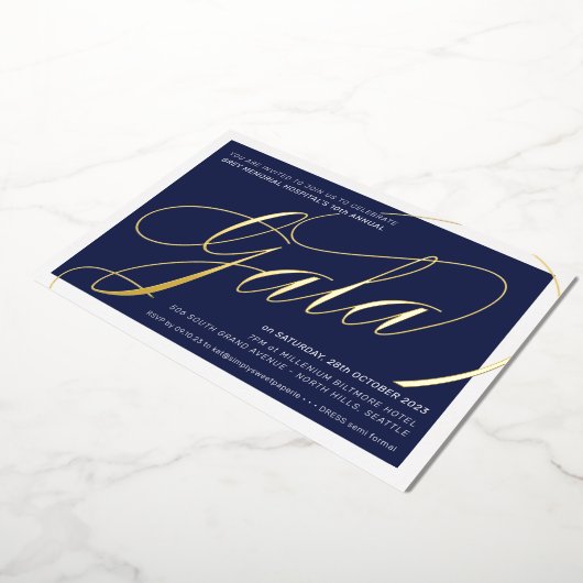 FUNCTIONEREN VAN GALA elegant calligraphy navy gol Folie Uitnodiging (Gedraaid)