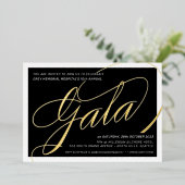 FUNCTIONERENDE GALA elegant calligrafie zwart goud Folie Uitnodiging (Staand Voorkant)