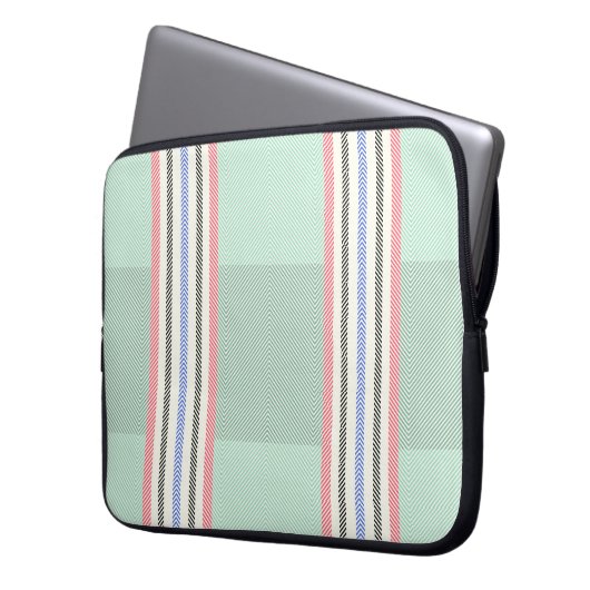 Funda con franjas en verde laptop sleeve (Voorkant Links)