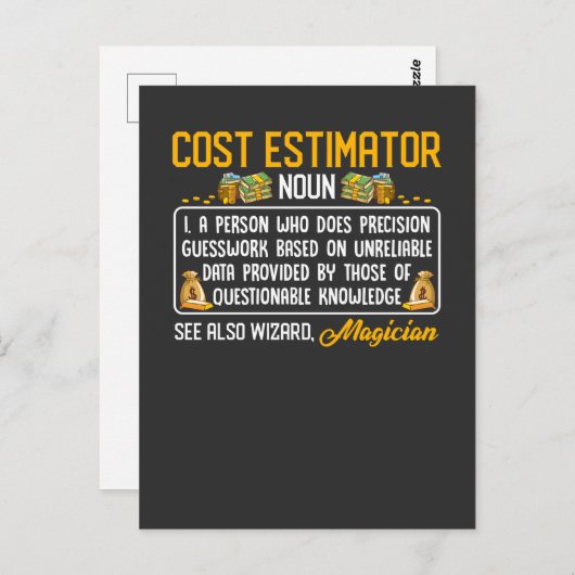 Funding Cost Estimator Job Definition Money Data Briefkaart (Voorkant / Achterkant)