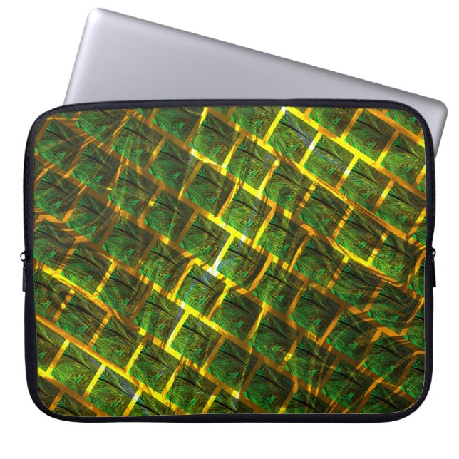 Fundo com imagem verde sob grade dourada? laptop sleeve (Voorkant)