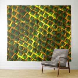 Fundo com imagem verde sob grade dourada? Largos. Wandkleed