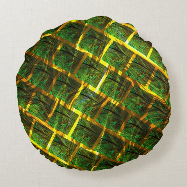 Fundo com imagem verde sob grade dourada? rond kussen (Achterkant)