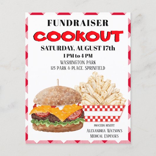 Fundraiser Cookout Barbecue Fast Food Gingham Flyer (Voorkant)