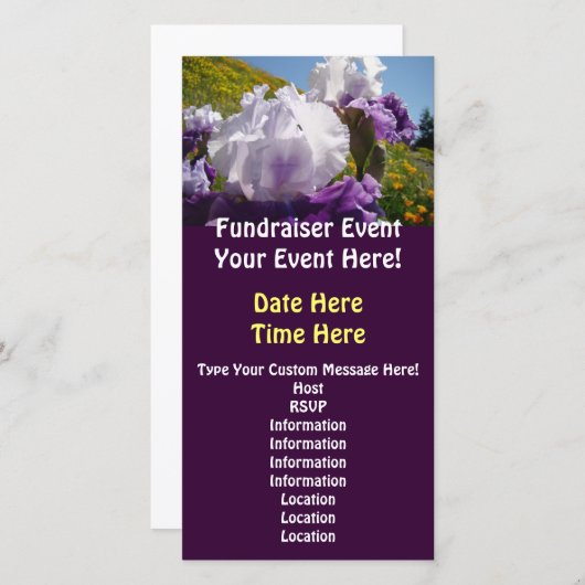 Fundraiser Events Custom Invitations Iris Flowers (Voorkant / Achterkant)