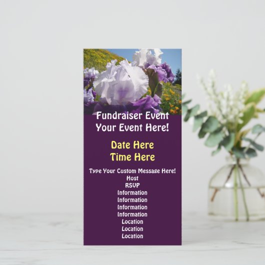 Fundraiser Events Custom Invitations Iris Flowers (Staand voorkant)