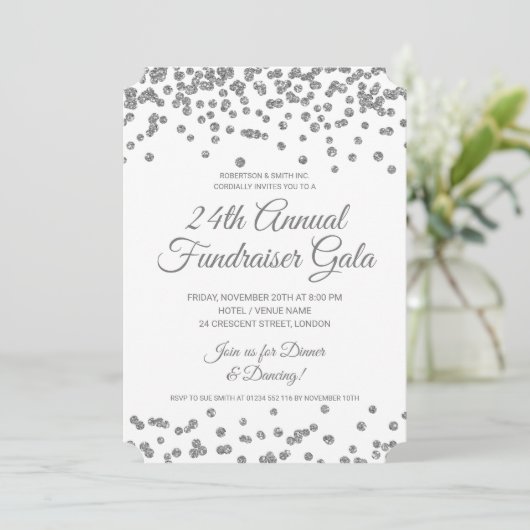 Fundraiser Silver Glitter Confetti Kaart (Staand voorkant)