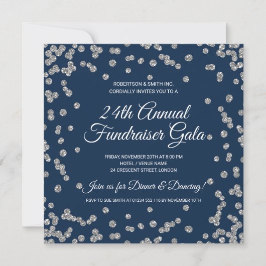 Fundraiser Silver Glitter Confetti Navy (Voorkant)