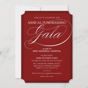 FUNDRAISING GALA elegant event fancy script maroon Kaart