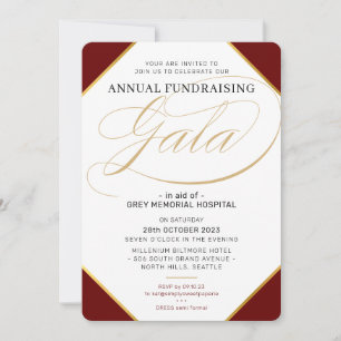 FUNDRAISING GALA elegante event maroon rood goud Kaart