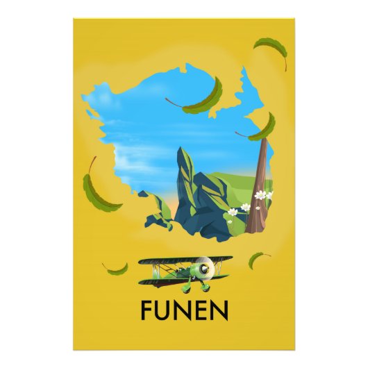 Funen, Denemarken kaart reisposter Foto Afdruk (Voorkant)