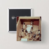 Funerair model van een textielwerkplaats vierkante button 5,1 cm (Voorkant /achterkant)