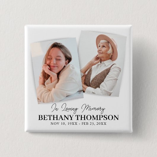 Funeral 2 Photo Memorial Tribution Vierkante Button 5,1 Cm (Voorkant)