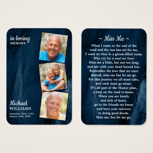 Funeral 3 Foto Blue Marble Memorial Prayer Kaart (Voorkant /achterkant)