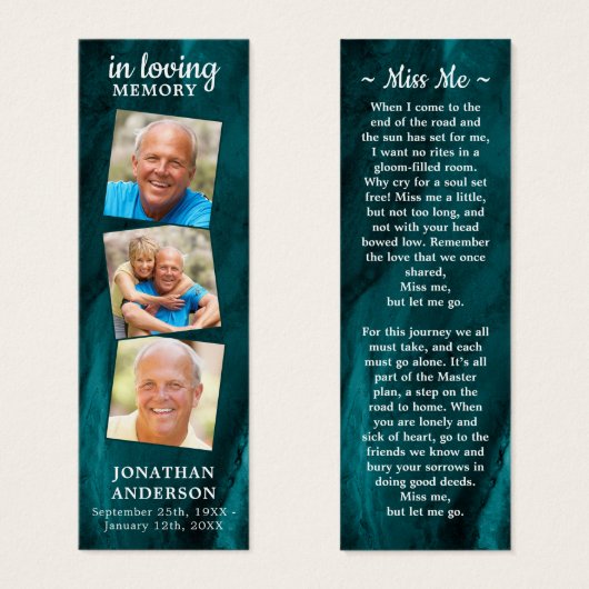 Funeral 3 Foto Memorial Prayer Bladwijzer Mini Visitekaartjes (Voorkant /achterkant)